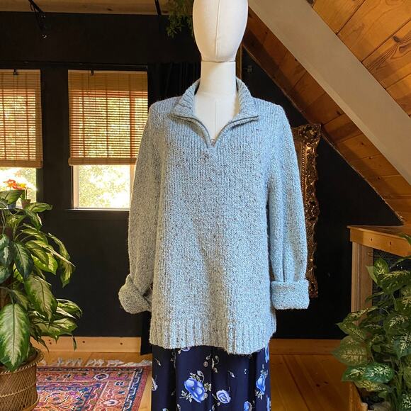 Quarter Zip Knit Sweater Baby Blue - Picture 1 of 4